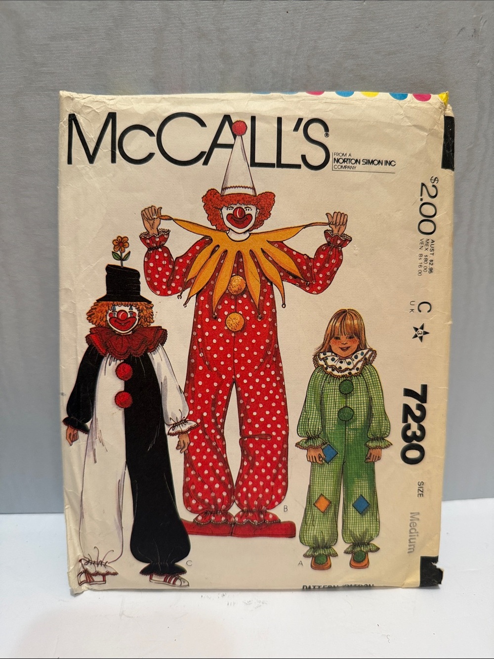 Vintage McCalls 7230 Clown Costume Sewing Pattern 1980 Unisex Size Medium VTG